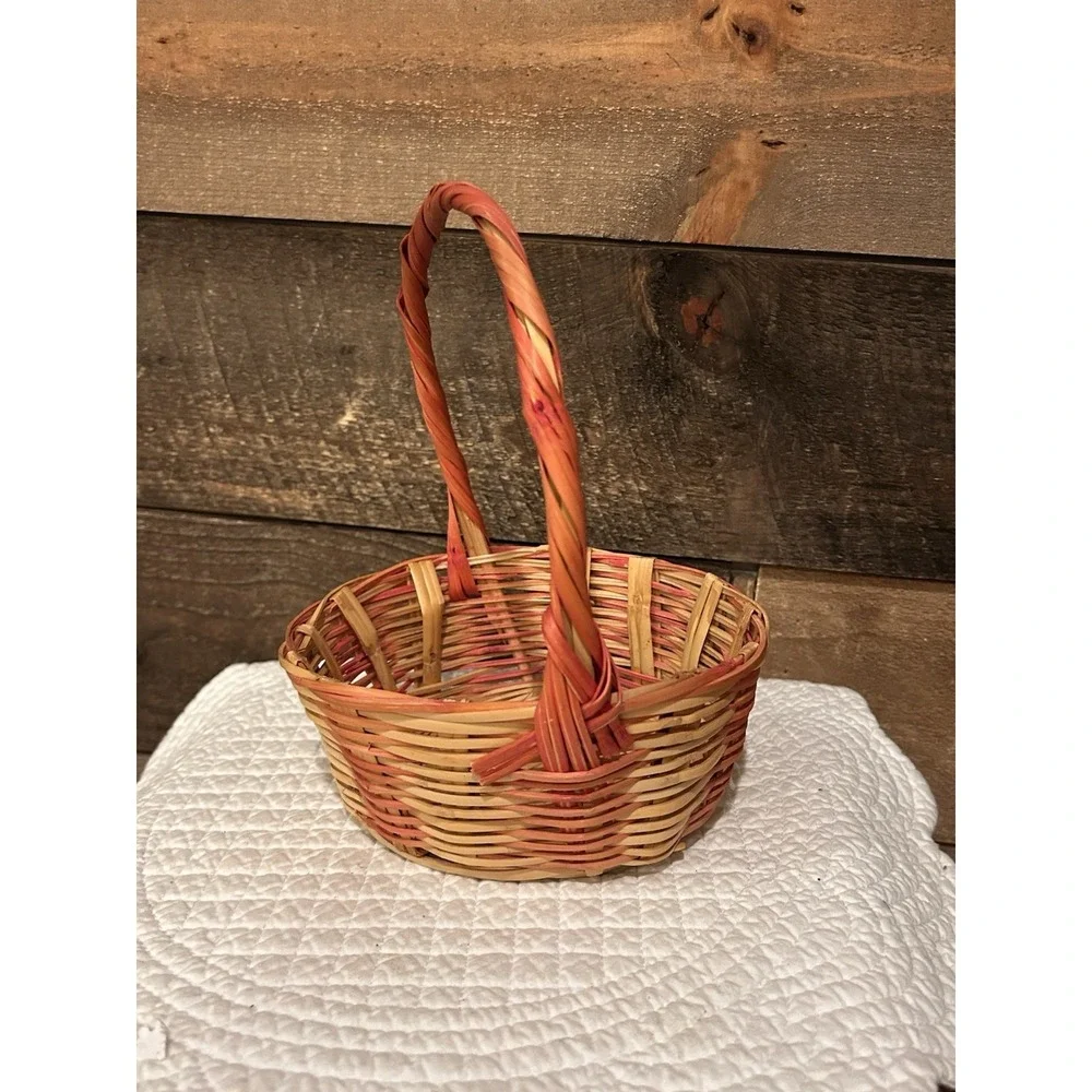 Vintage‎ Wicker Easter Basket, Pink and Brown Small